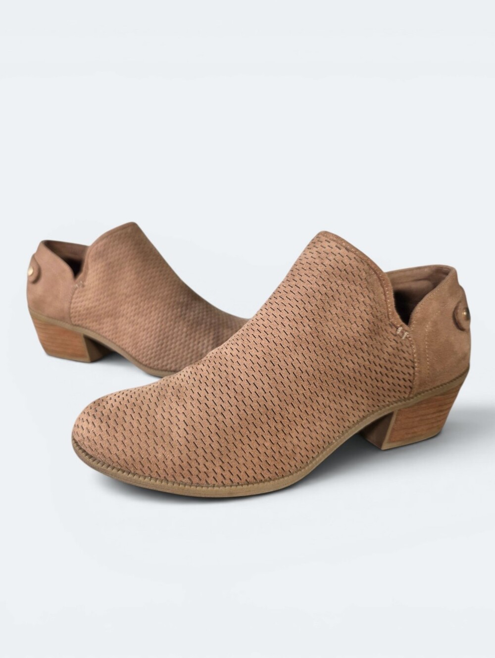 Women's Low Block Heel Slip-On Ankle Shoe in Taupe